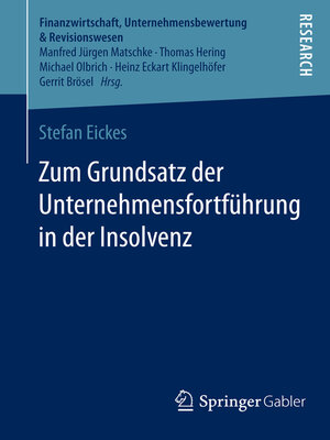 cover image of Zum Grundsatz der Unternehmensfortführung in der Insolvenz